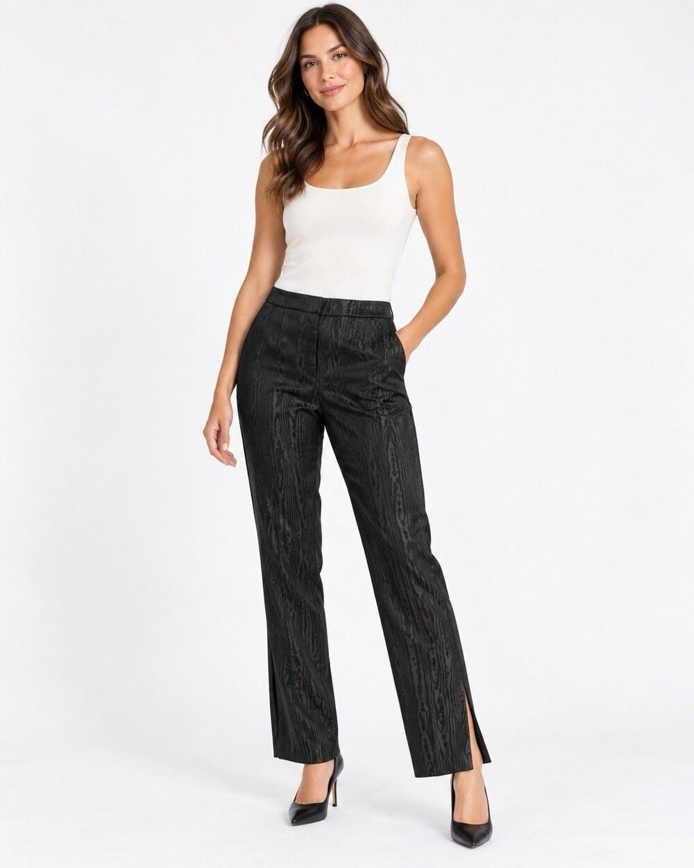 New Trina Turk Pants Solaris Side Slit Novelty Pants Black Size 8